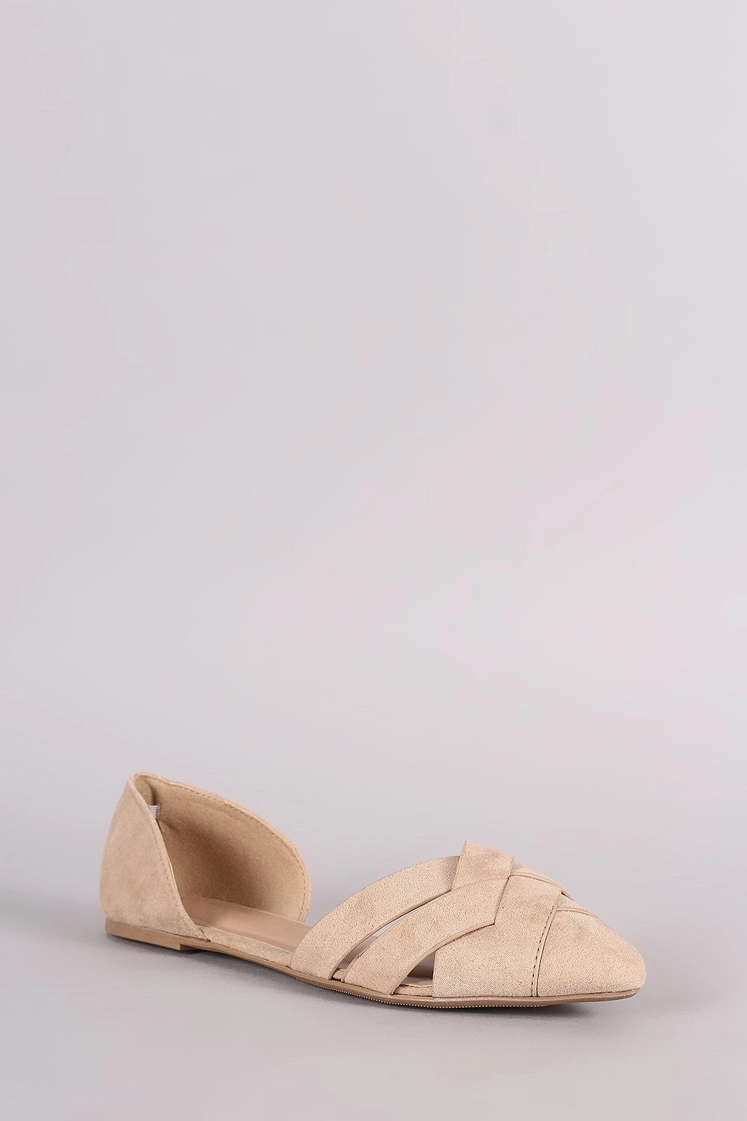 Wild Diva Lounge Suede Woven Pointy Toe Dorsay Flat Barefoot Flat Shoes