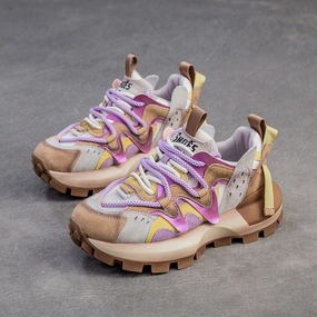 Women Patchwork Cowhide Leather Breathable Platform Shoes Rhinestone Sneakers