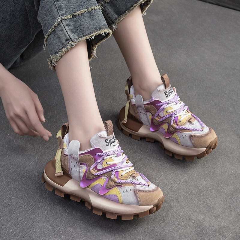 Women Patchwork Cowhide Leather Breathable Platform Shoes Veja Sneakers On Sale