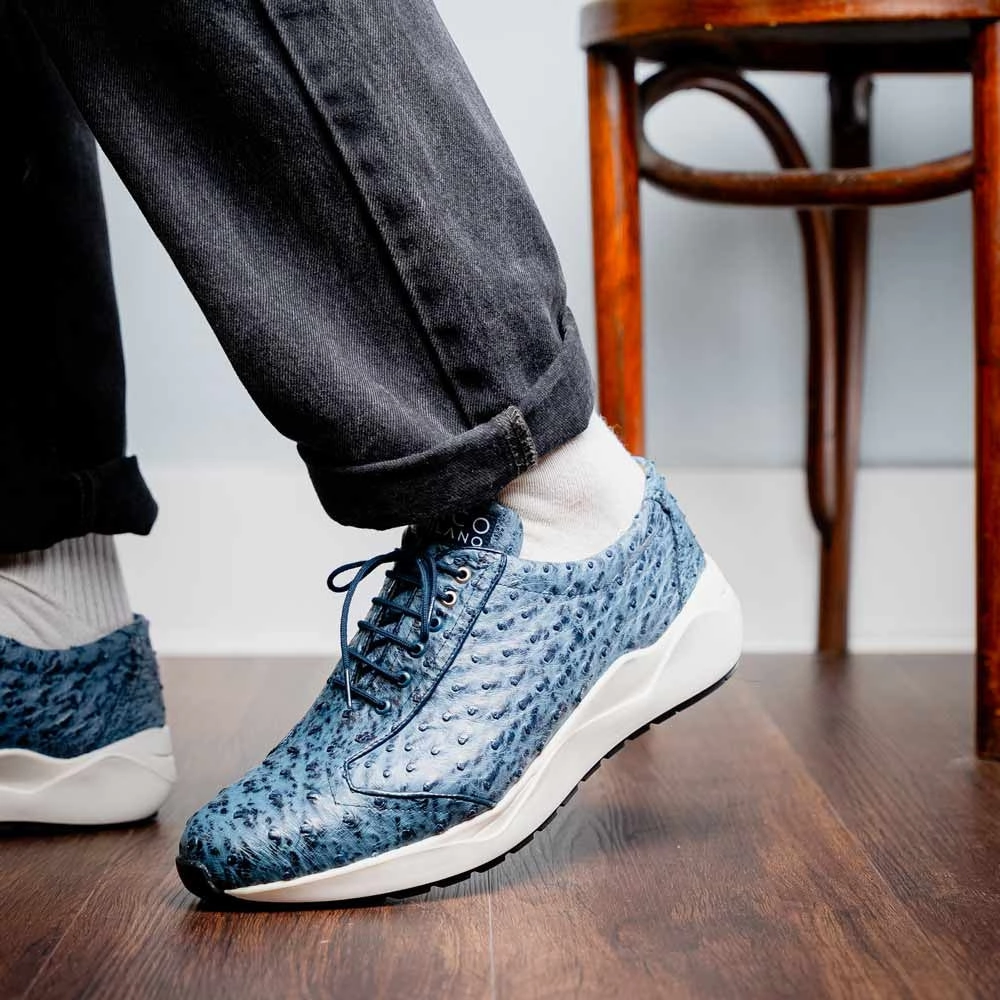 Fashionable Walking Sneakers Varenna Mens Genuine Full-Quill Qstrich Skin Luxury Sneaker | Marco Di Milano