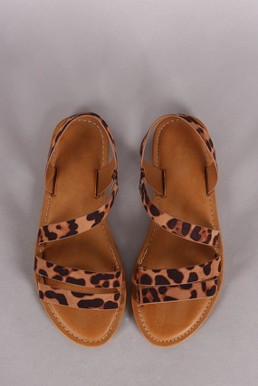 Bamboo Leopard Strappy Asymmetrical Flat Sandal Vince Flat Shoes