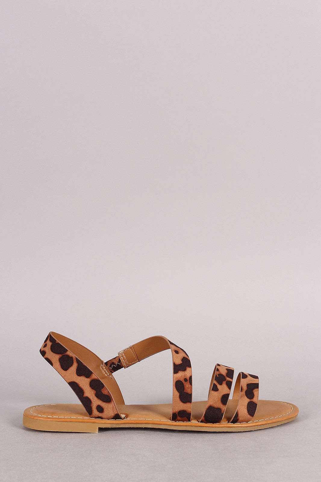 Bamboo Leopard Strappy Asymmetrical Flat Sandal Flat Sole Safety Shoes