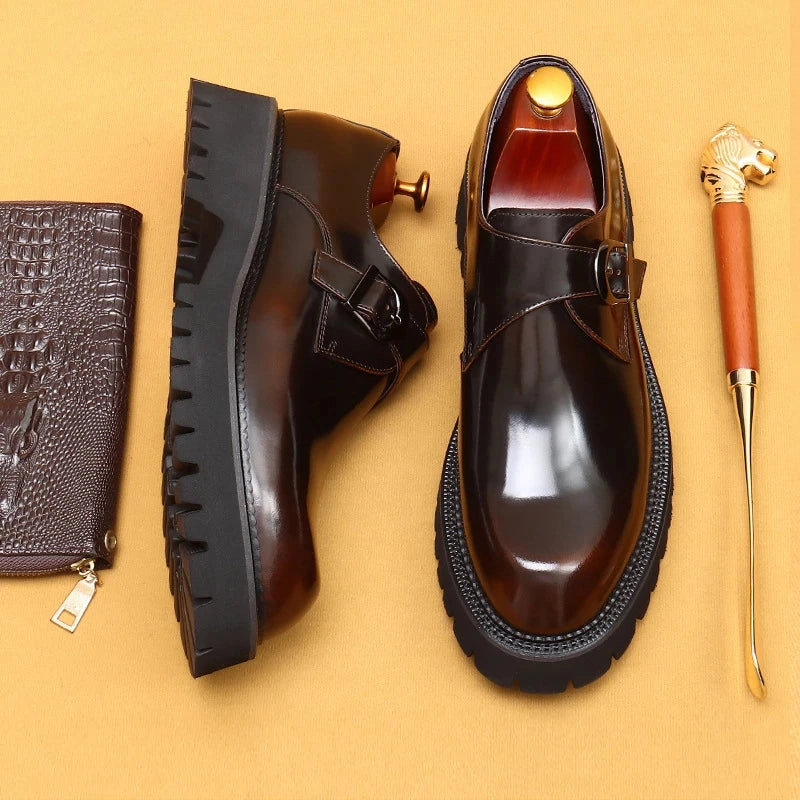 Hiking Shoes For Big Guys Men's Genuine Leather Thick Soled Oxford Derby Shoes