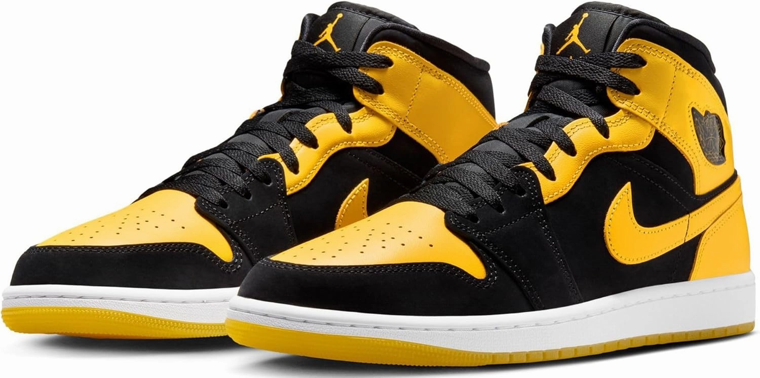 Custom Nike Shoes Ideas Air Jordan 1 Mid Mens Lifestyle Shoes (Black/White/Yellow)