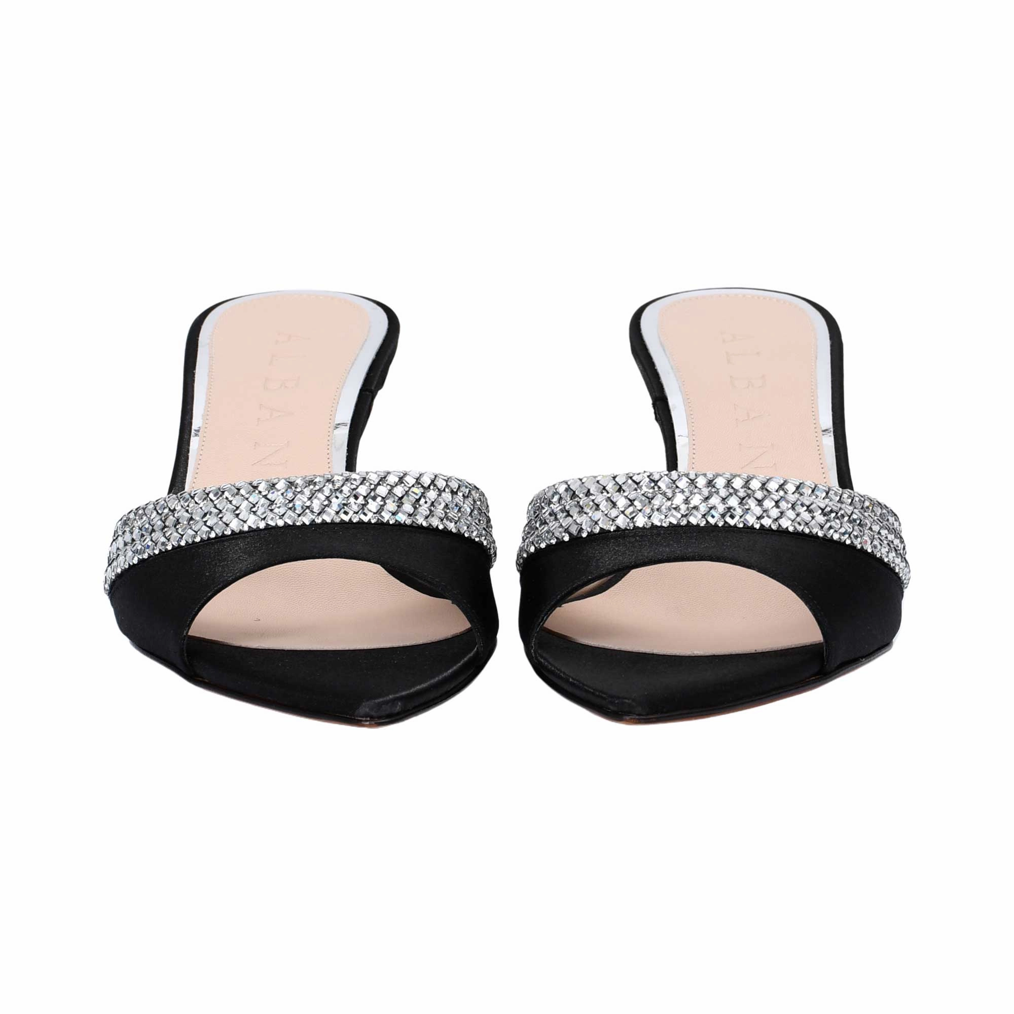 Albano Women's Crystal Embellished Mule Black Sandal Sandals For Size 15