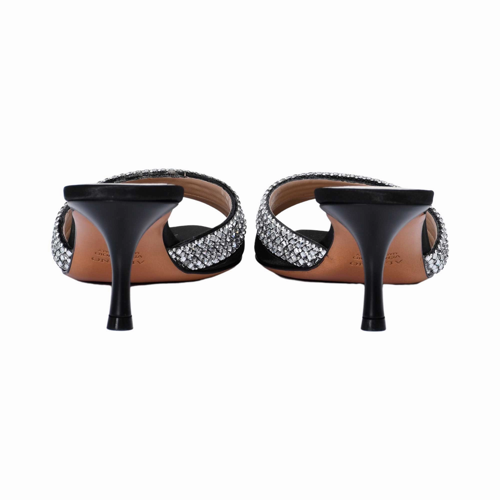 Albano Women's Crystal Embellished Mule Black Sandal Gladiator Platform Sandals