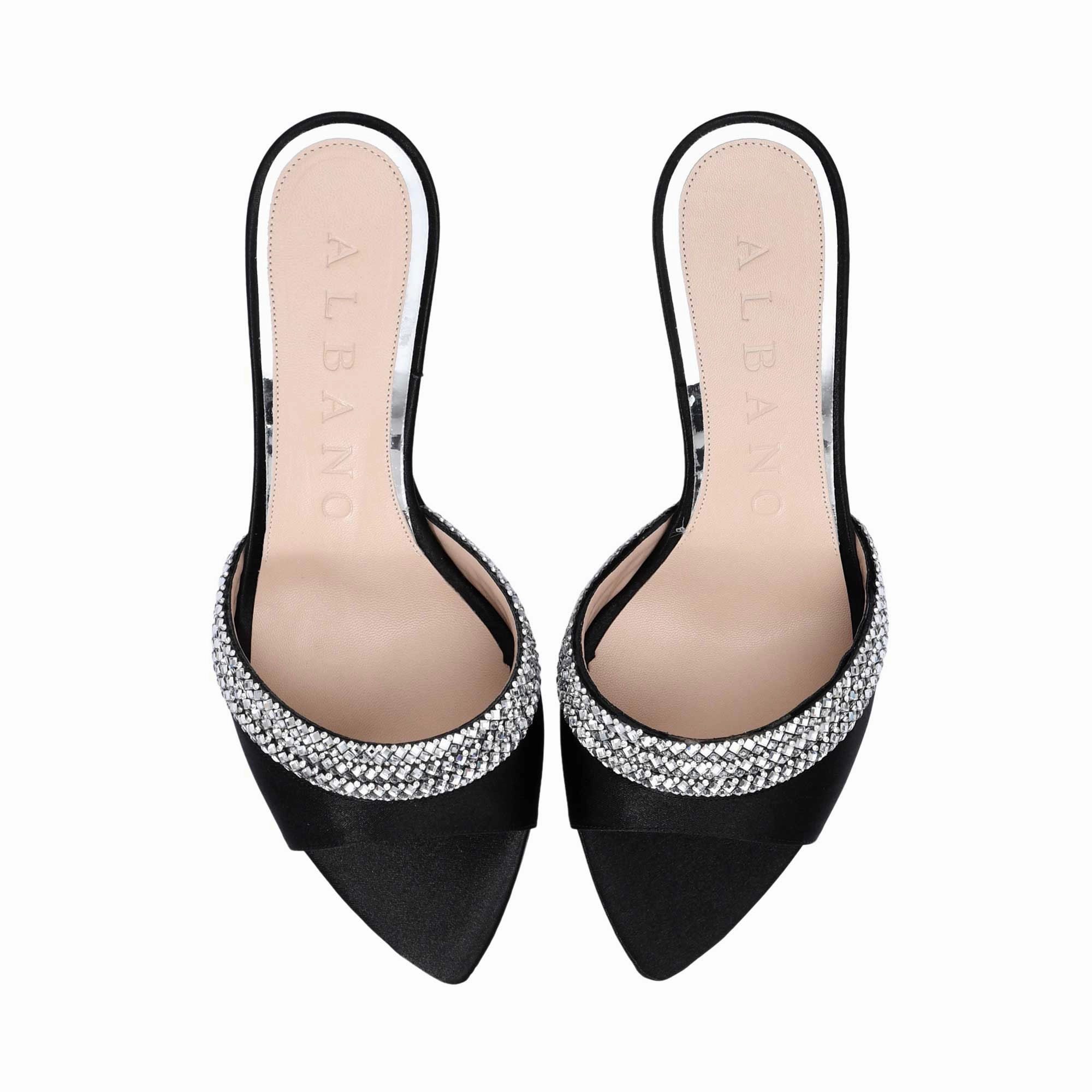 Vegan Sandals Albano Women's Crystal Embellished Mule Black Sandal
