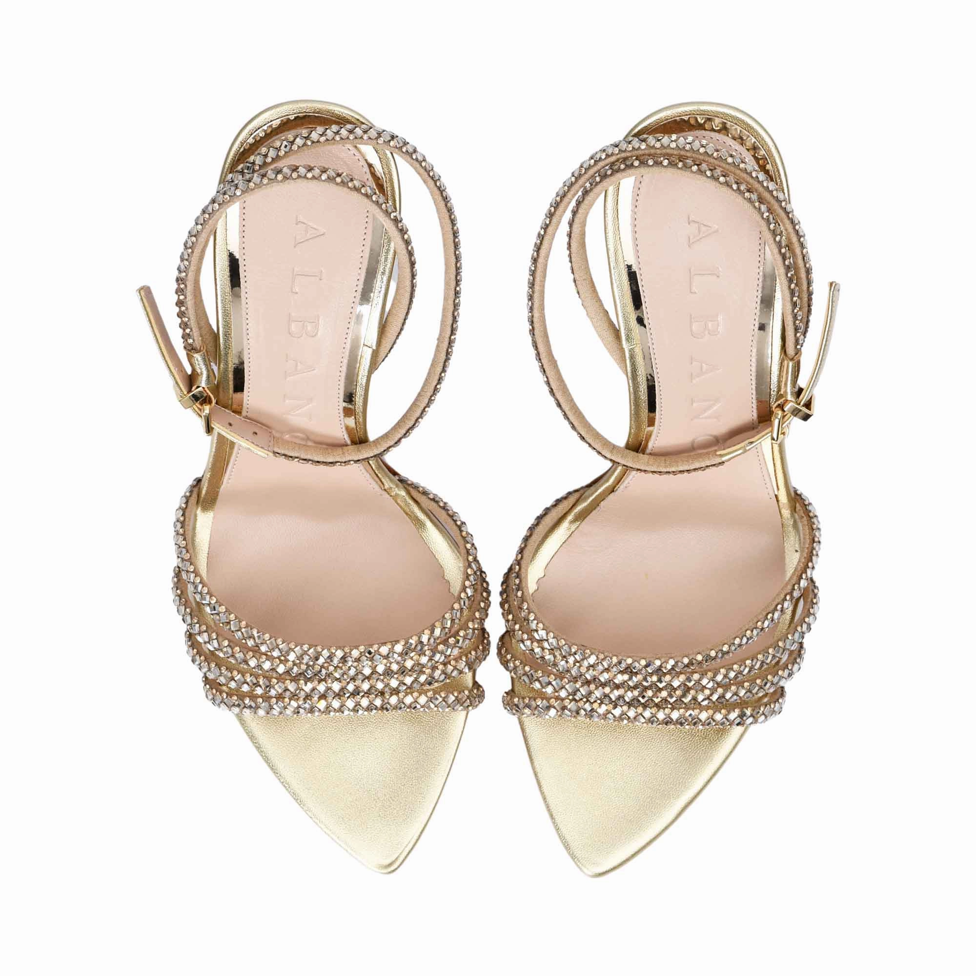 Orthopedic Dress Sandals Albano Women's Gold Crystal-Embellished Heeled Sandal