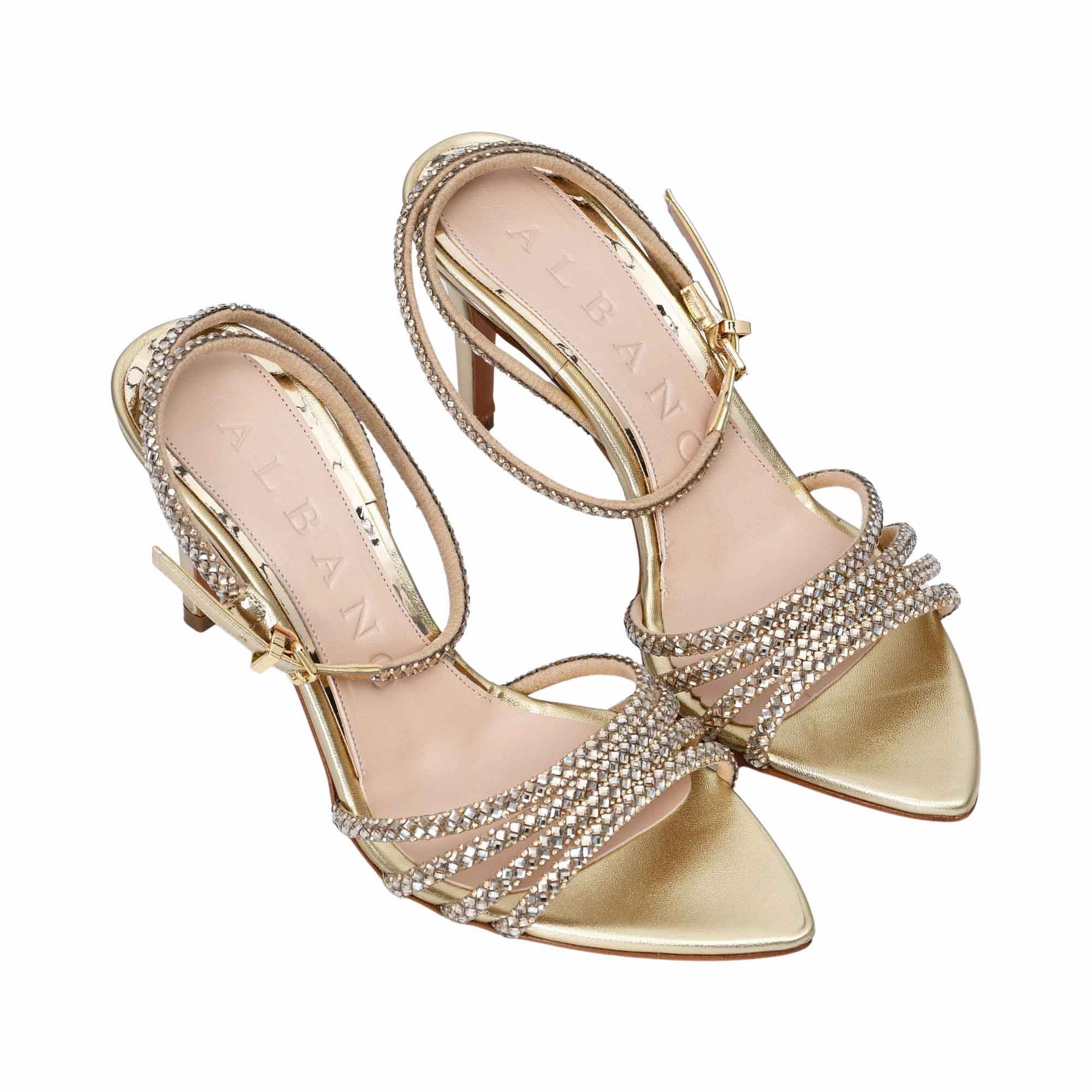 Espadrille Sandals Flat Albano Women's Gold Crystal-Embellished Heeled Sandal