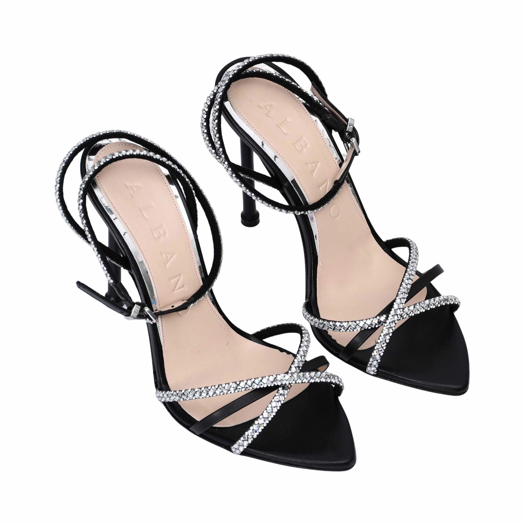 Sandals On Sale Albano Women's Patent Leather Crystal-Toe Heeled Sandal