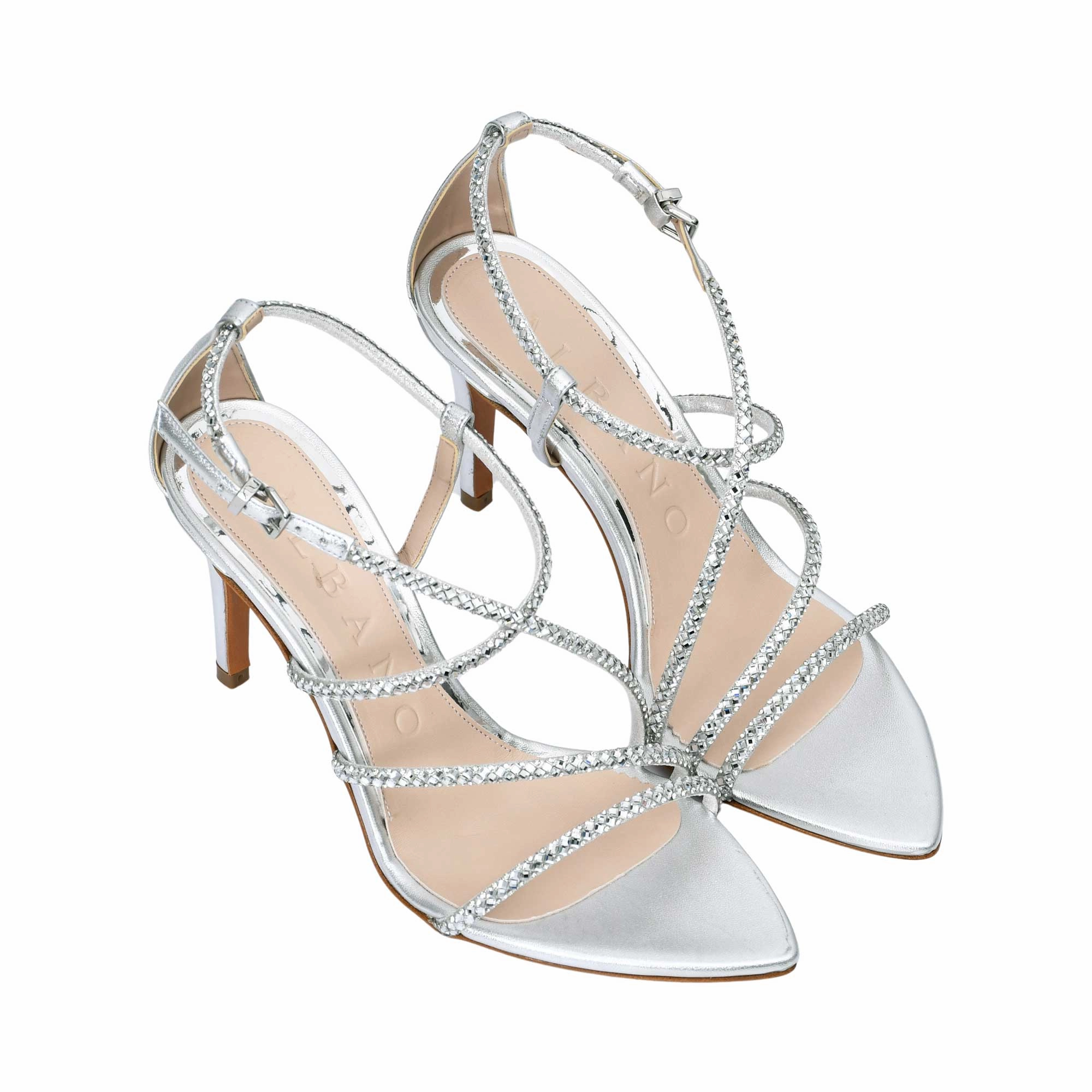 Are Ugly Albano Women's Silver Crystal-Strap Pointed Heel Sandal