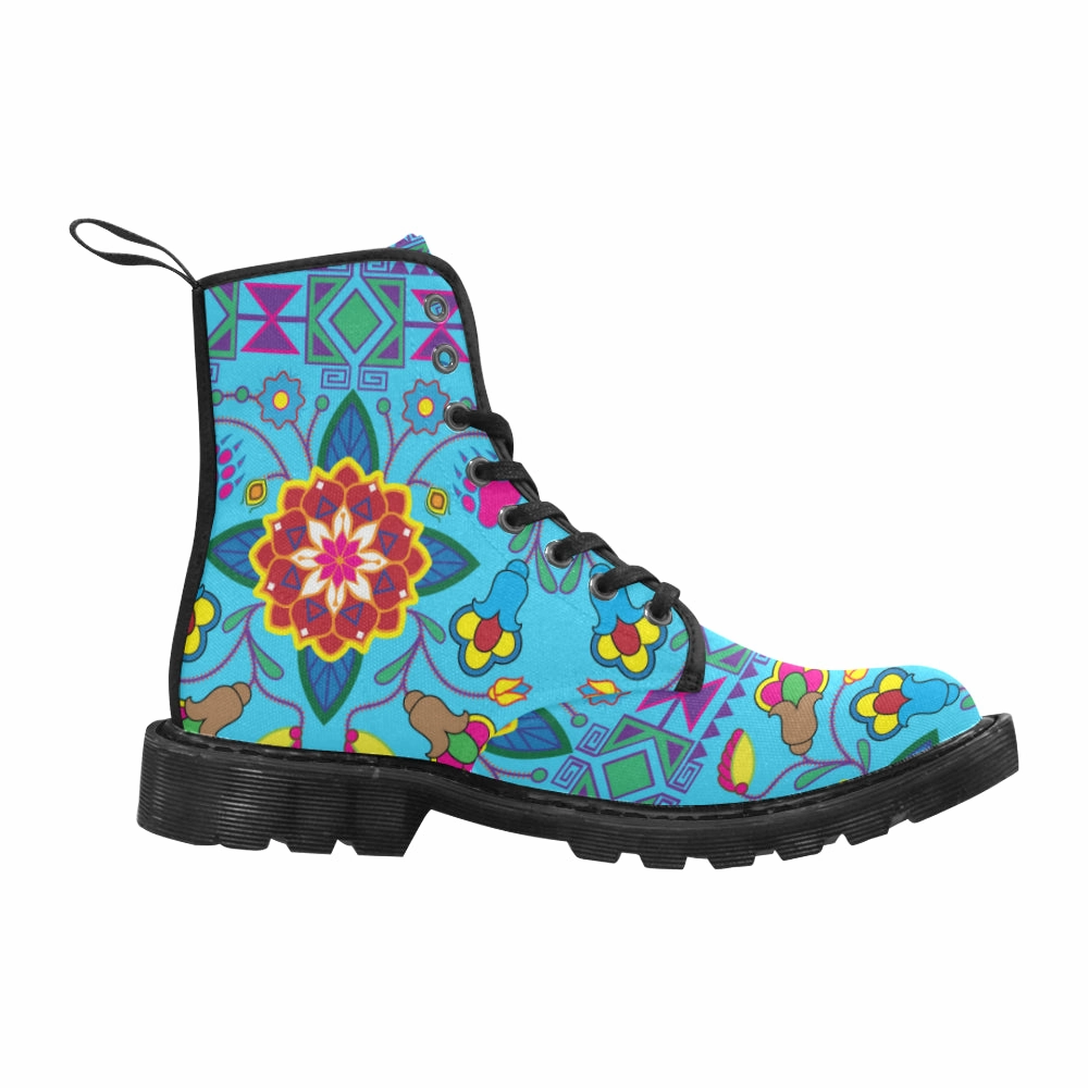 Mid Calf Cowboy Boots Geometric Floral Winter-Sky Blue Boots for Women (Black)