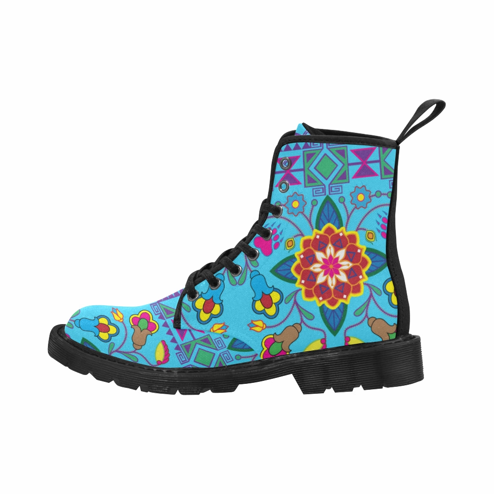Geometric Floral Winter-Sky Blue Boots for Women (Black) Moccasins Boots