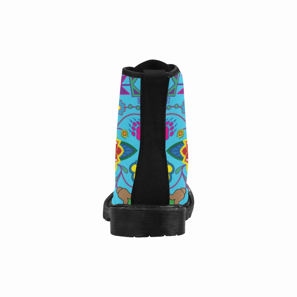 Geometric Floral Winter-Sky Blue Boots for Women (Black) Cowboy Boots Under $100