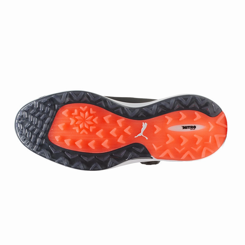 PUMA ALPHACAT Nitro Disc Men's Spikeless Shoes (Black/Green/Red) Clearance Slip On Golf