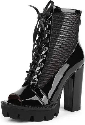 Chunky Heel Boots Black Platform Boots for Women Heeled Combat Boots High Heel Boots Women'S Ankle Boots with Heel Black Booties for Women Combat Boots Fashion 2020