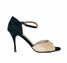 Almond - Nude Patent & Black Suede Tango Shoes High Heel Shoe Cake