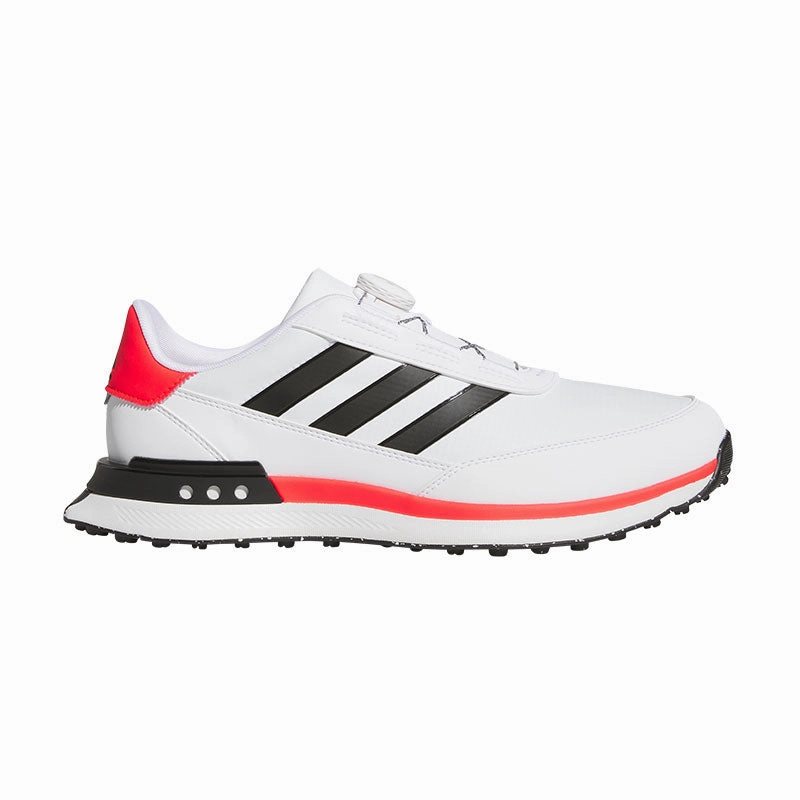 White Nursing Shoes Waterproof ADIDAS S2G BOA 24 Wide Men's Spikeless Shoes (White/Black/Red)
