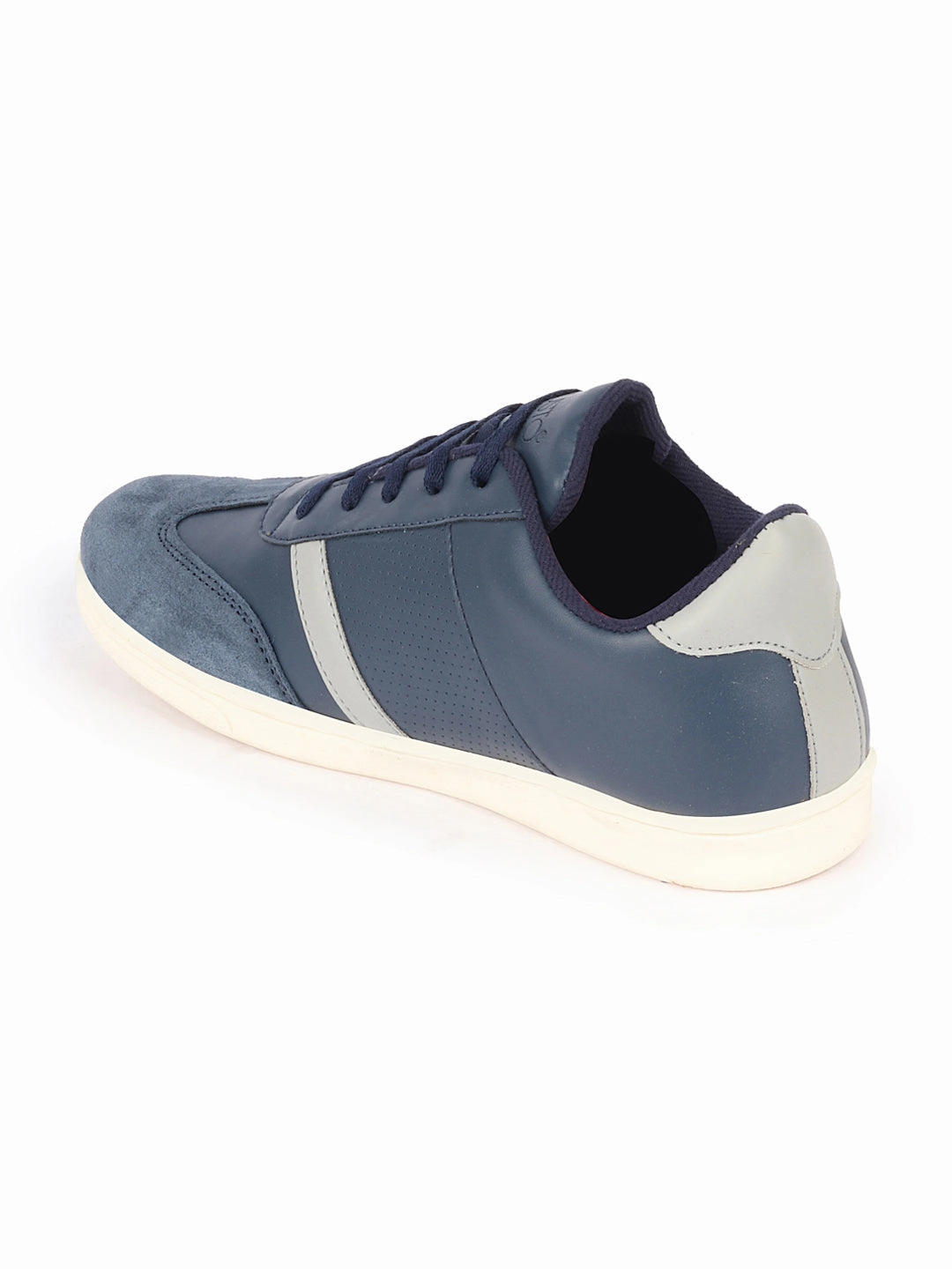 Wear Hiking Shoes Casually Men Navy Blue Embellished Strip Breathable Upper PU Suede Leather Lace Up Sneakers Shoes