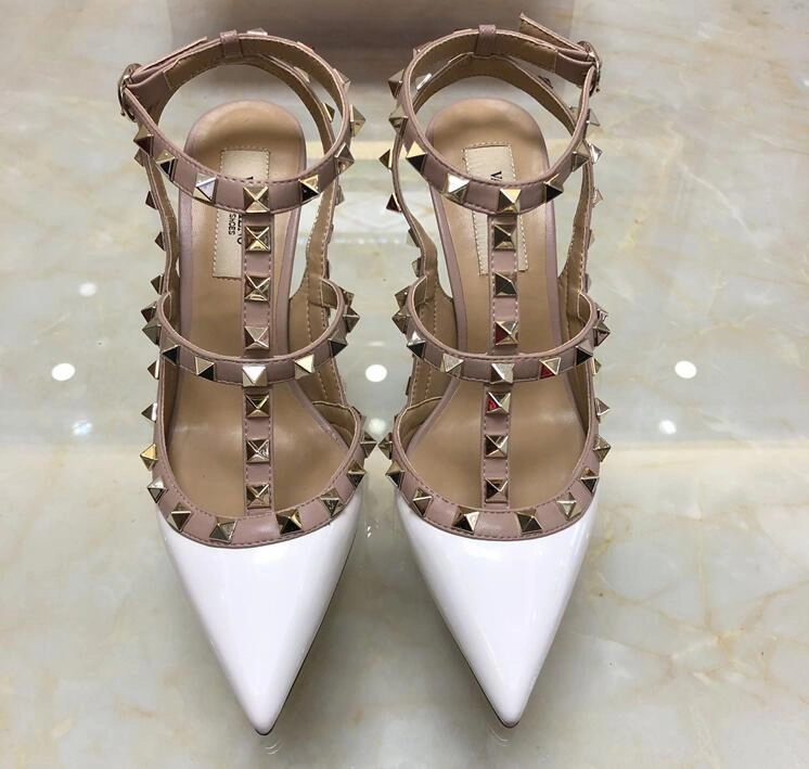 New Classics Women High Heel Shoes Brand Sandal 10cm Thin Heel Pointed Toe Rivets Shoes Fashion Wedding Shoes Party Shoes 34-43 Goose In High Heels