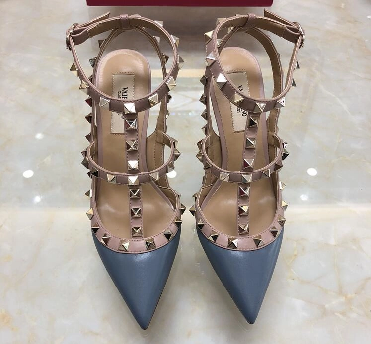 New Classics Women High Heel Shoes Brand Sandal 10cm Thin Heel Pointed Toe Rivets Shoes Fashion Wedding Shoes Party Shoes 34-43