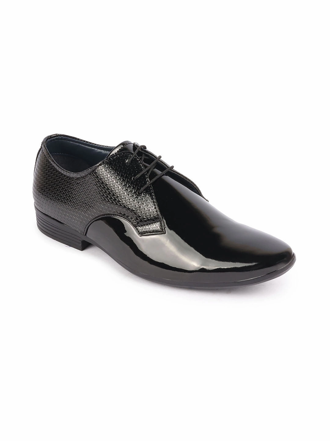 Men Black Patent Leather Shine Textured Print Pointed Toe Party Wedding Lace Up Derby Shoes Hiking Toe Box
