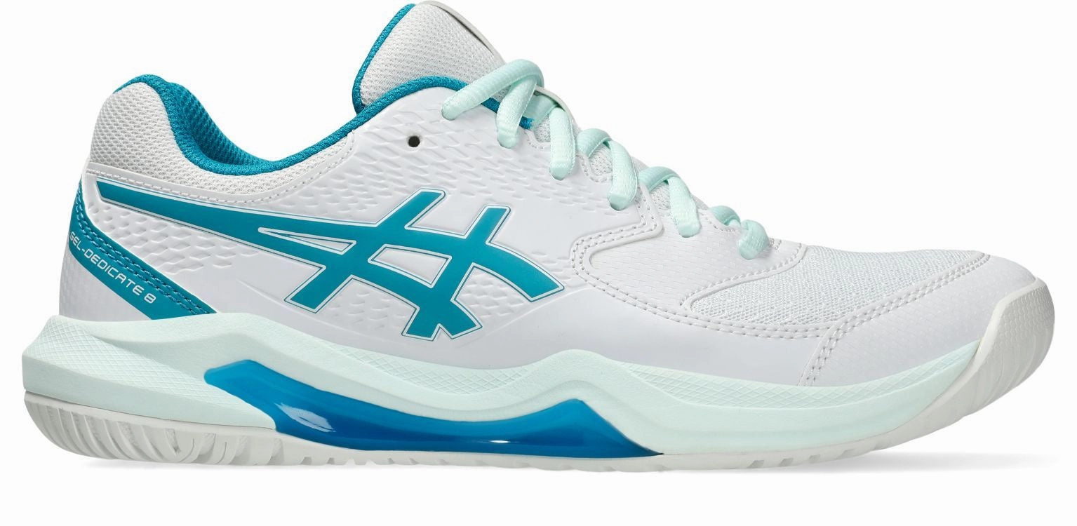 Asics Womens Gel Dedicate 8 (Hardcourt) Tennis Shoe - White/Teal Blue Best Way To Wash Asics Running Shoes