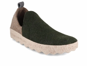 ASPORTUGUESAS Women Felt Slippers 'City', green taupe After Shower Slippers