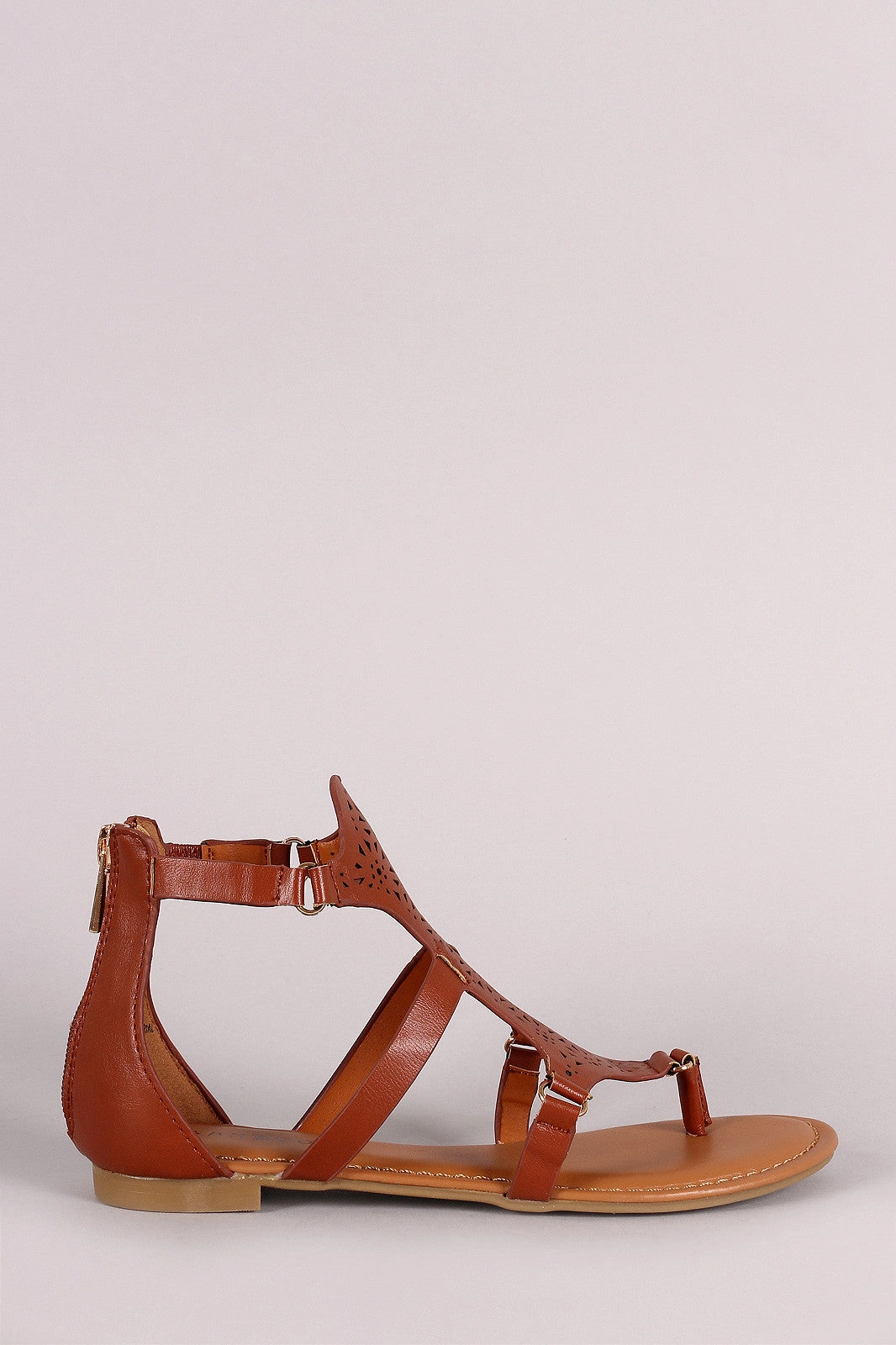 Bamboo Gladiator Perforated Thong Flat Sandal Earthies Shoes Flats