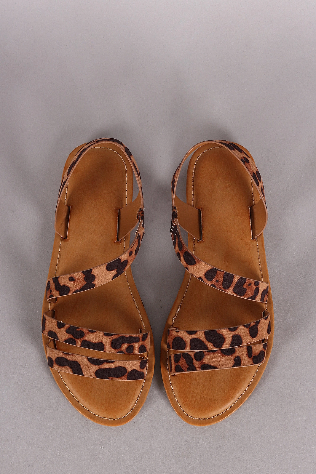 Bamboo Leopard Strappy Asymmetrical Flat Sandal Flat Timberland Shoes