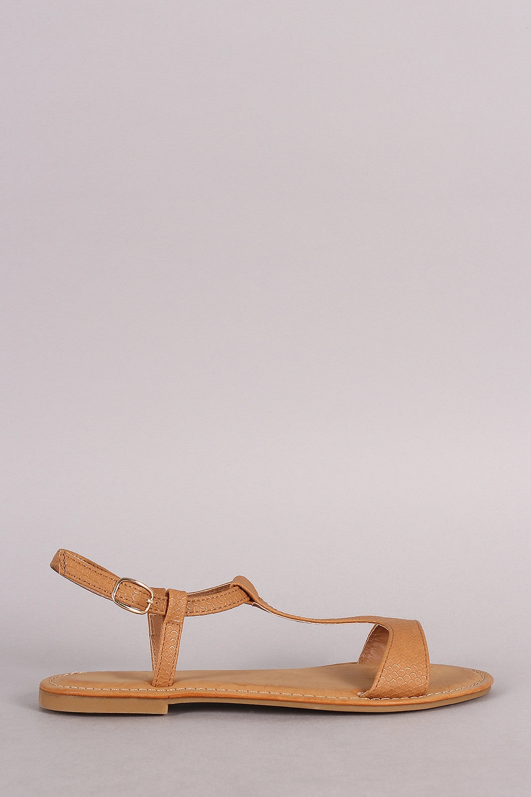 Flat Slip Resistant Shoes Bamboo Snake Embossed T-Strap Open Toe Flat Sandal