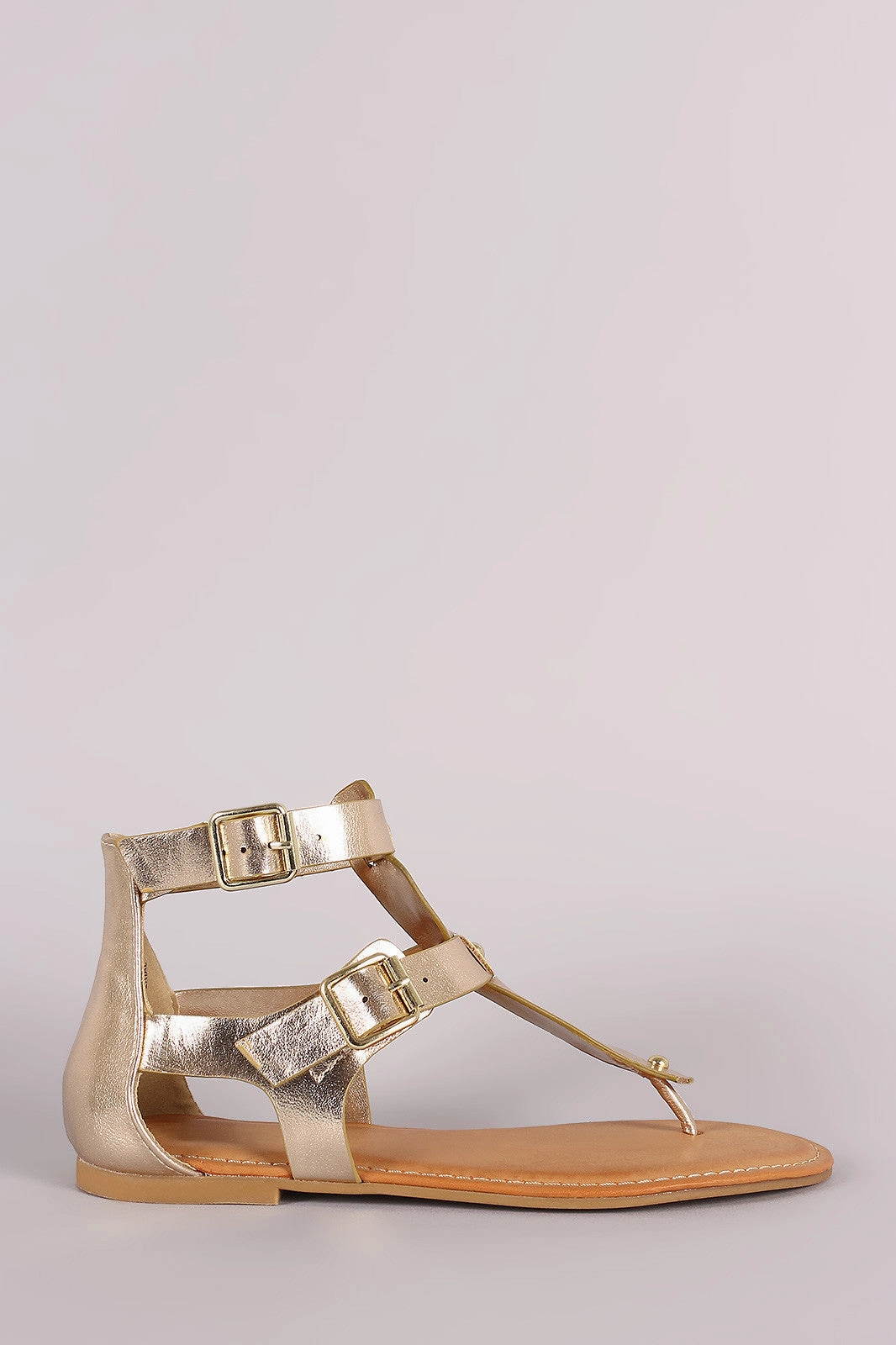 Bamboo Studded Buckled T-Strap Flat Sandal Purse Shoes Flats