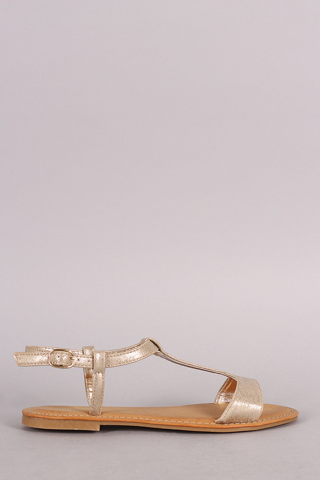 Flat Shoes Stylish Bamboo T-Strap Open Toe Flat Sandal