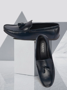 Casual Wide Width Shoes Basics Men Blue Side Stitched Casual Slip On Tassel Loafers and Moccasin Shoes