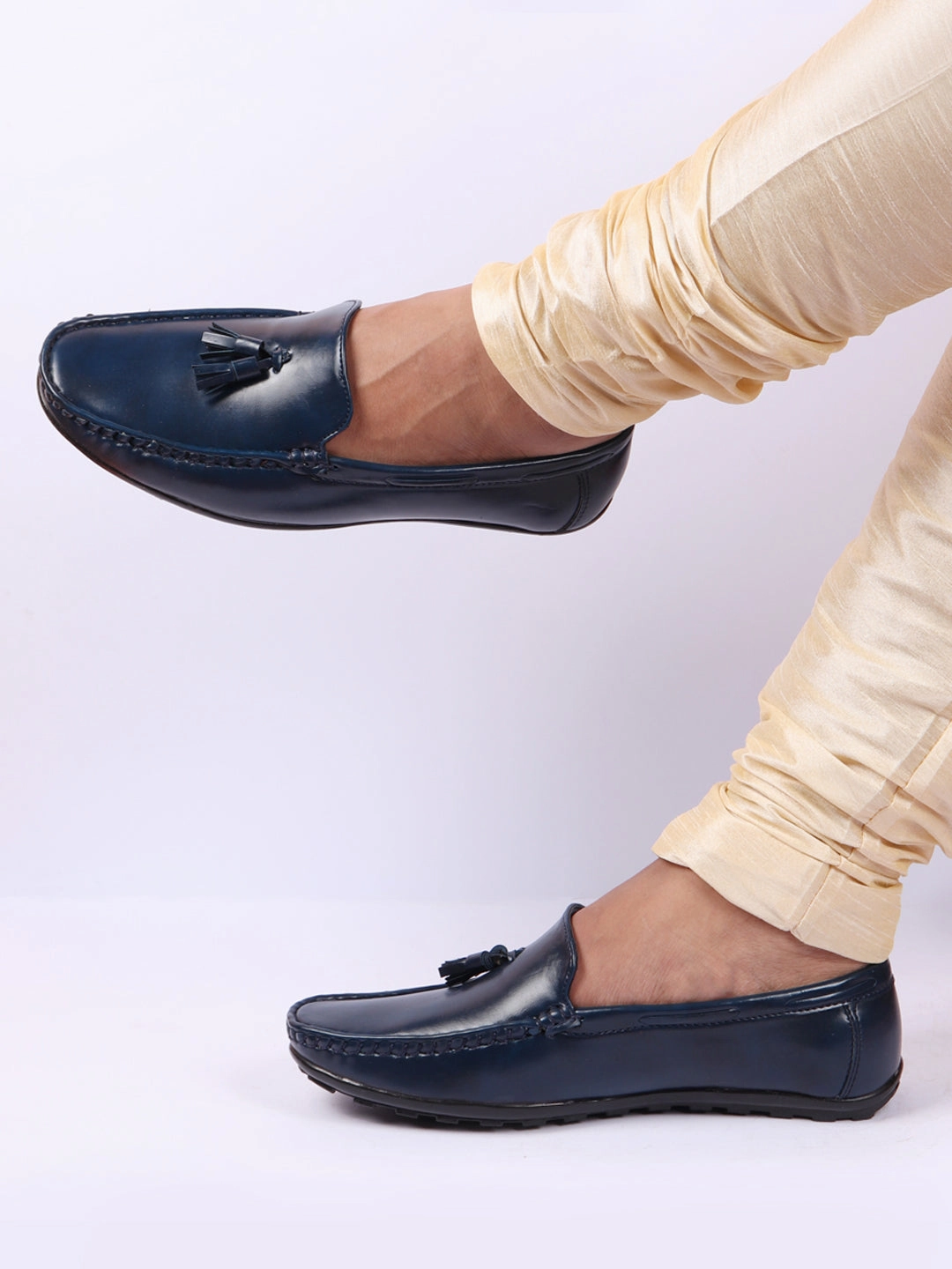 Basics Men Blue Side Stitched Casual Slip On Tassel Loafers and Moccasin Shoes Football Casual Shoes