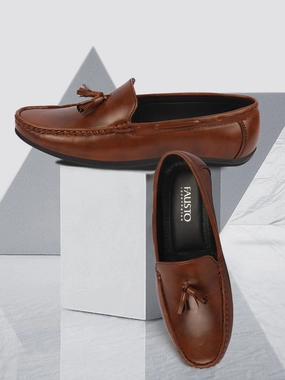 Basketball Casual Shoes Basics Men Brown Side Stitched Casual Slip On Tassel Loafers and Moccasin Shoes