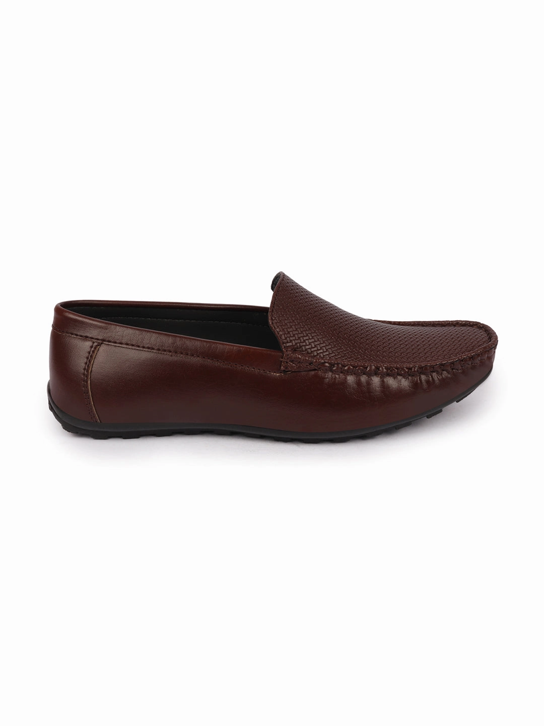 Basics Men Brown Textured Print Side Stitched Casual Slip On Loafers and Moccasin Shoes List Of Casual Shoes