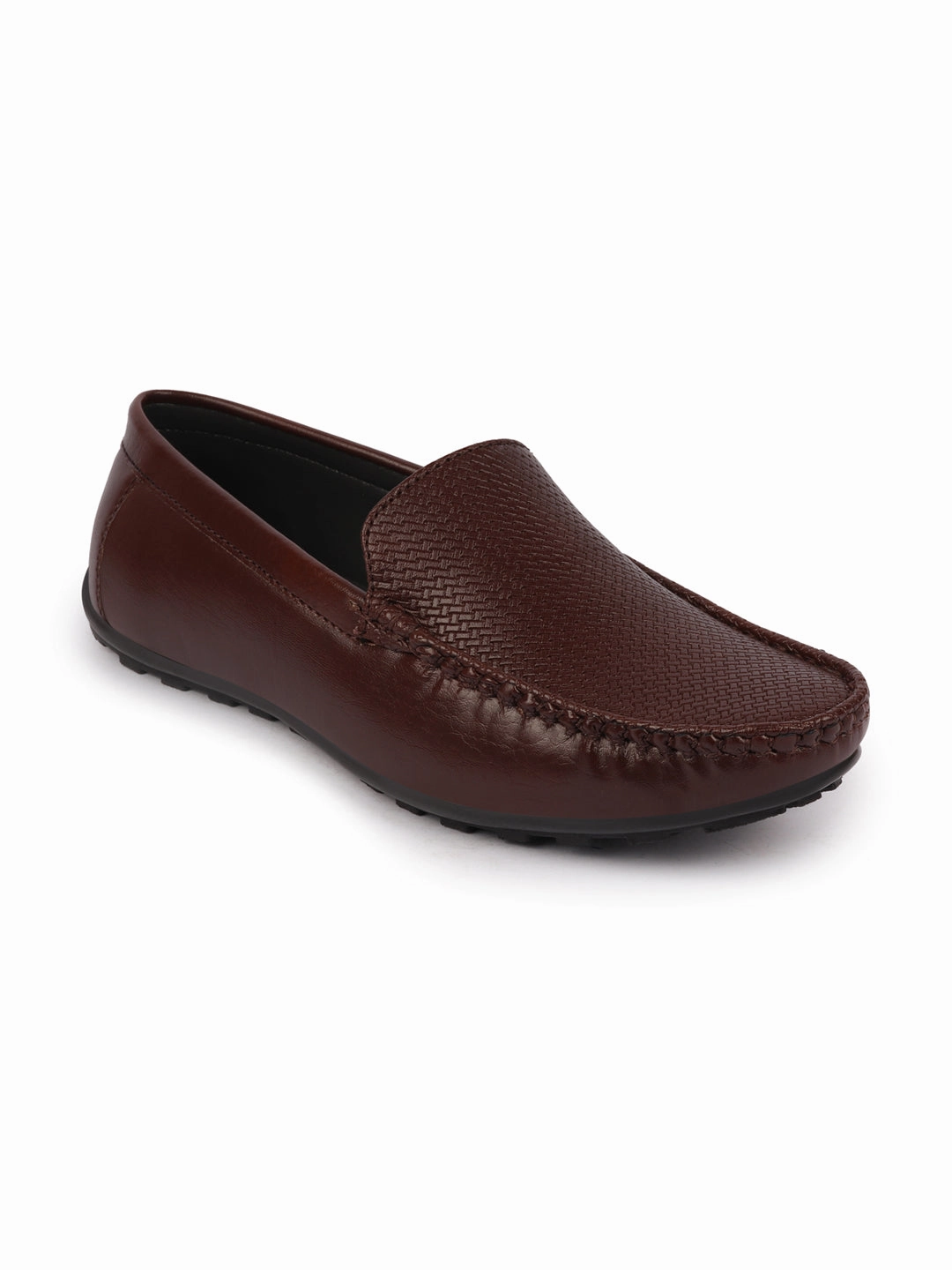 Best Casual Hiking Shoe Basics Men Brown Textured Print Side Stitched Casual Slip On Loafers and Moccasin Shoes