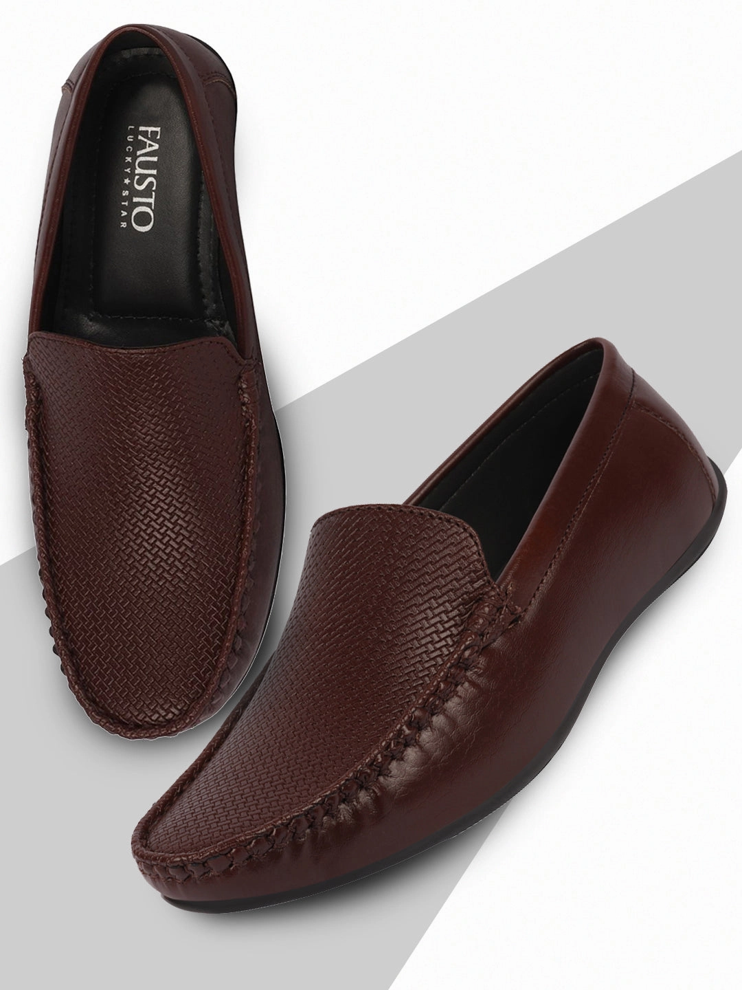 Zoom Casual Shoes Basics Men Brown Textured Print Side Stitched Casual Slip On Loafers and Moccasin Shoes