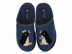 HAFLINGER Women Boiled Wool Slippers 'Flair Pingu', blue Platform.slippers