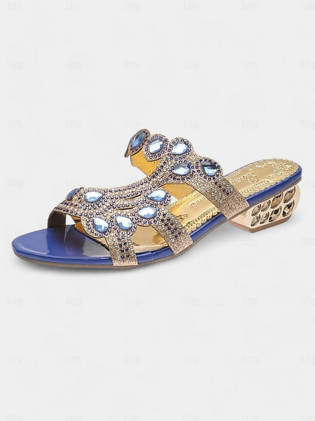 Blue Crystal Embellishments  and Open-Toe with Sandals Gold