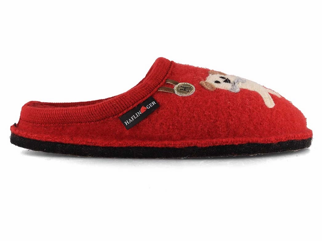 HAFLINGER Women Boiled Wool Slippers 'Flair Fido', paprika Slippers With Dogs On Them