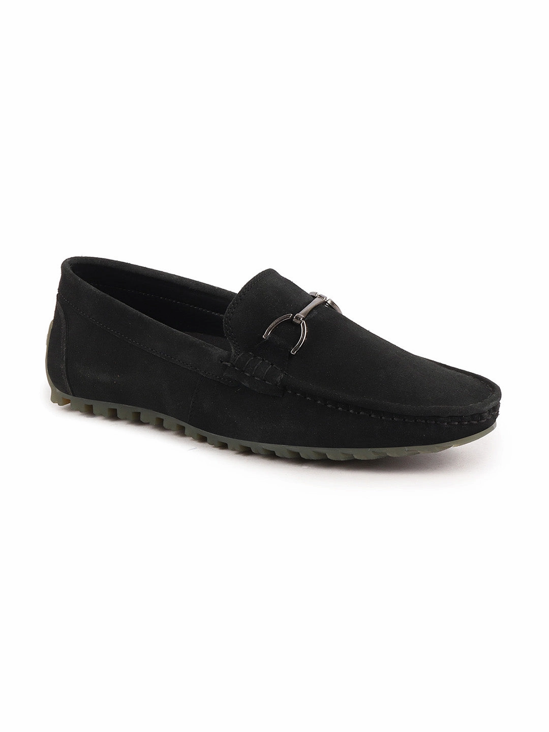 Buisness Casual Shoes Men Black Horsebit Buckle Suede Leather Slip On Driving Loafers