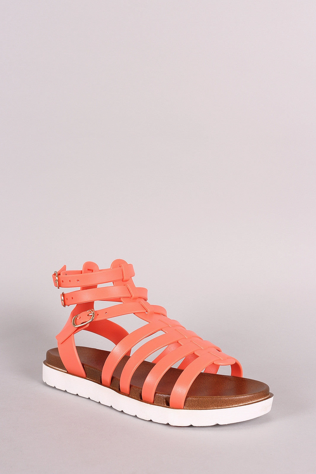 Flat Sole Road Cycling Shoes Buckled Gladiator Jelly Footbed Flat Sandal