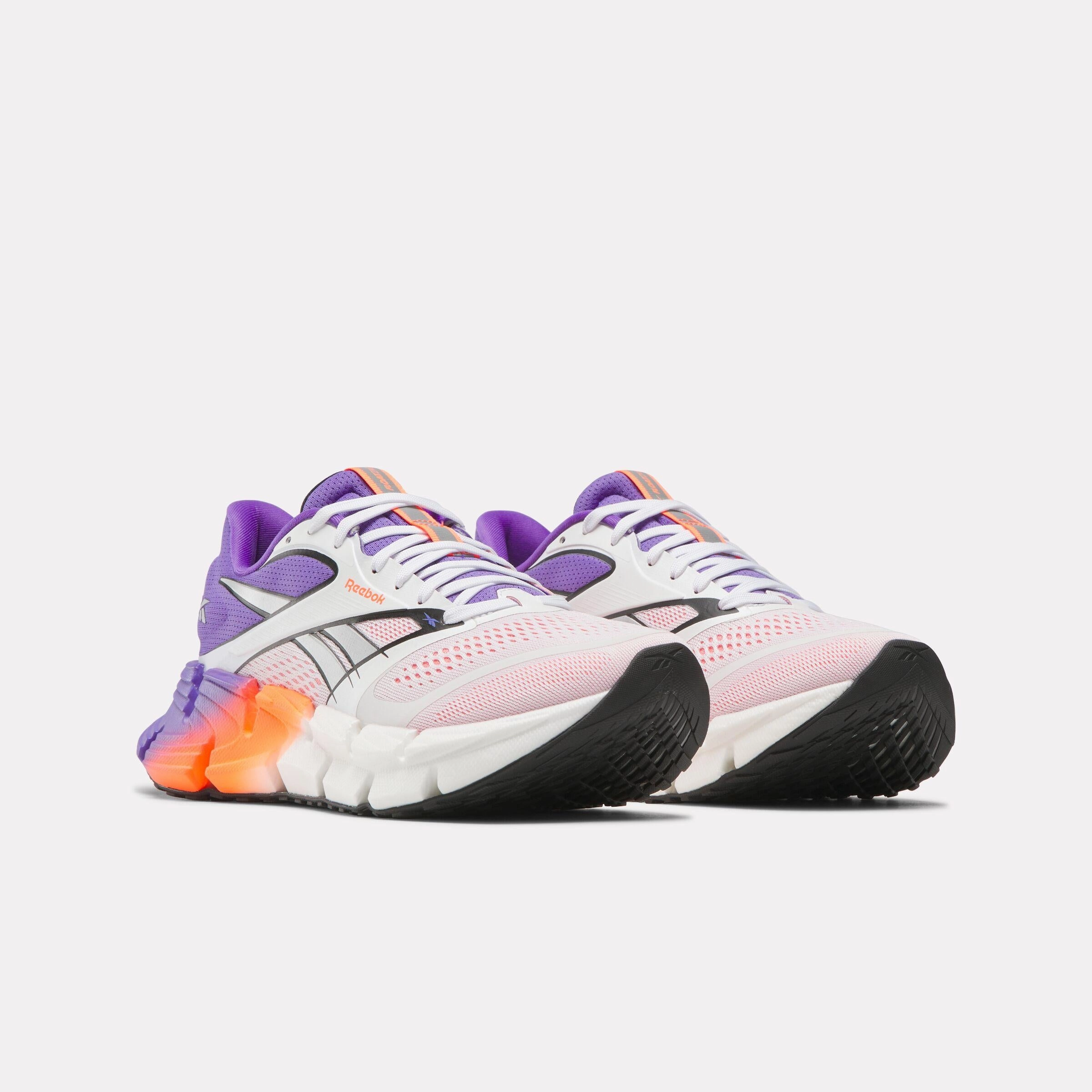Huarache Run Shoes Reebok Footwear Women FloatZig 2 Running Shoes WHITE/ROYAL PURPLE/FLASH ORANG