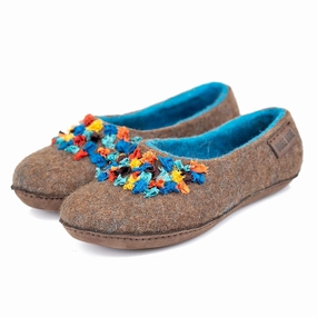 Brown/Blue SILK Alpaca - felted wool house slippers for women Ugg Slippers Shopping