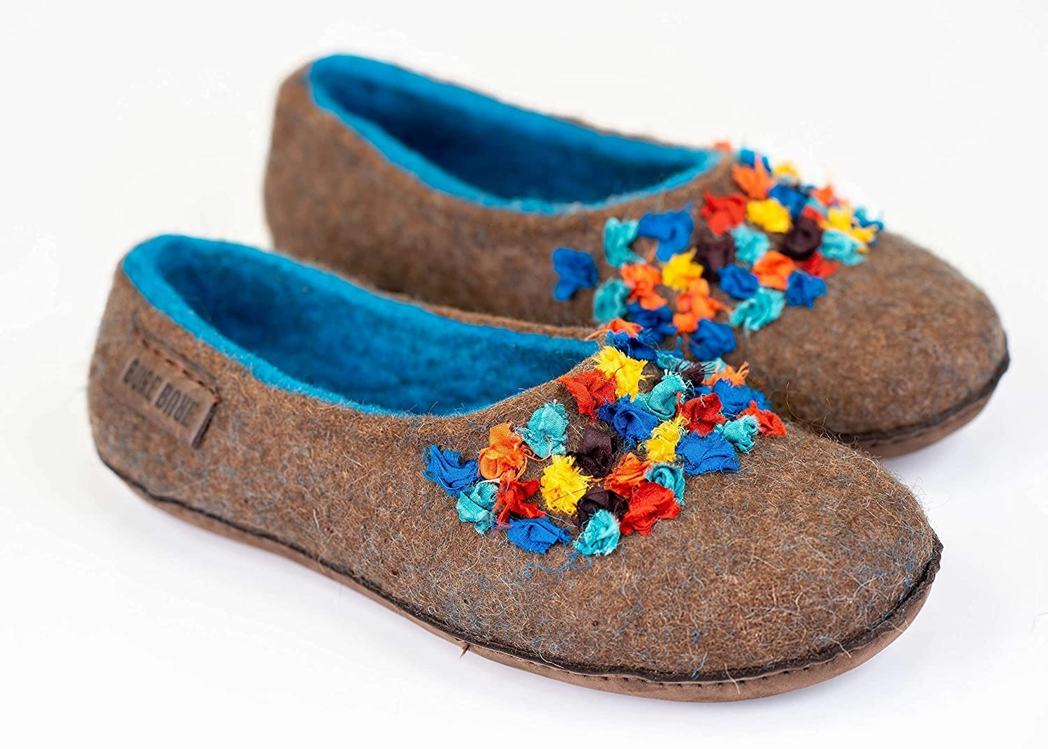 Slippers That Look Like Shoes Brown/Blue SILK Alpaca - felted wool house slippers for women