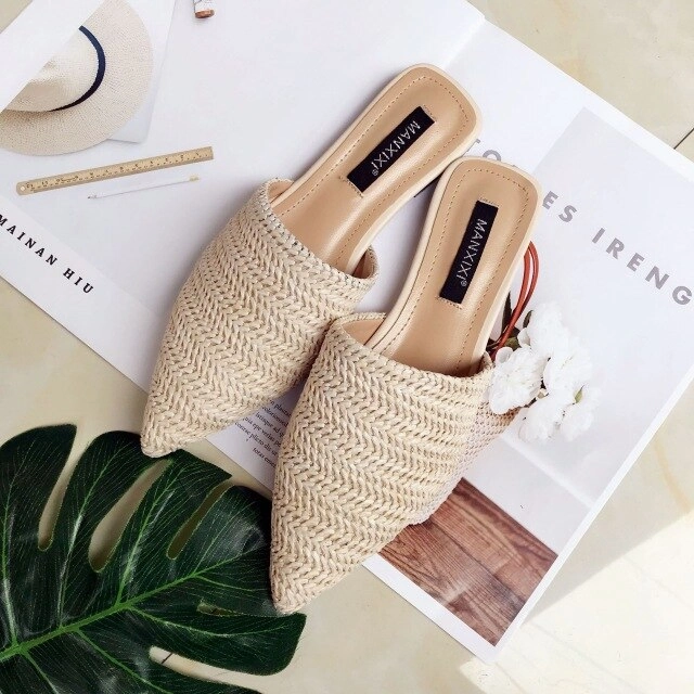 Casual Women Shoes 2019 Fashion Women Cane Mules Women Flat Slippers Spring Outside Basic Women Slides Summer Shoes7563 Western Slippers