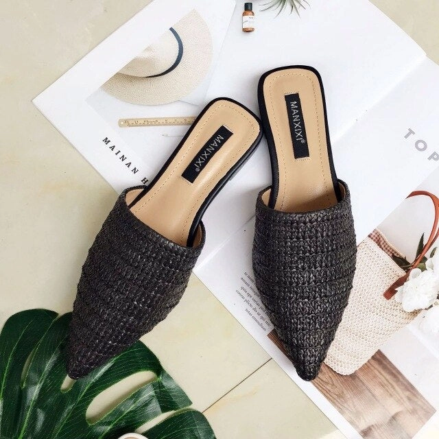 Casual Women Shoes 2019 Fashion Women Cane Mules Women Flat Slippers Spring Outside Basic Women Slides Summer Shoes7563 Ballet Satin Slippers