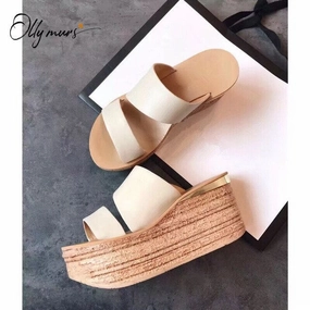 Slides Vs Sandals OllyMurs Fashion Summer Genuine Leather Shoes Woman Slippers Peep Toe  Women Wedges Shoes Platform Slippers Mules Shoes Woman